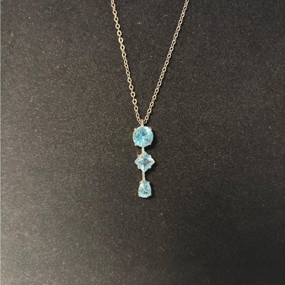 Blue Topaz Triple-Stone Pendant Necklace - Round Princess Pear Cut